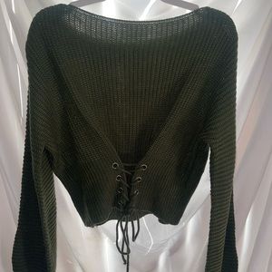 OLIVE GREEN SWEATER-FRONT TIE
